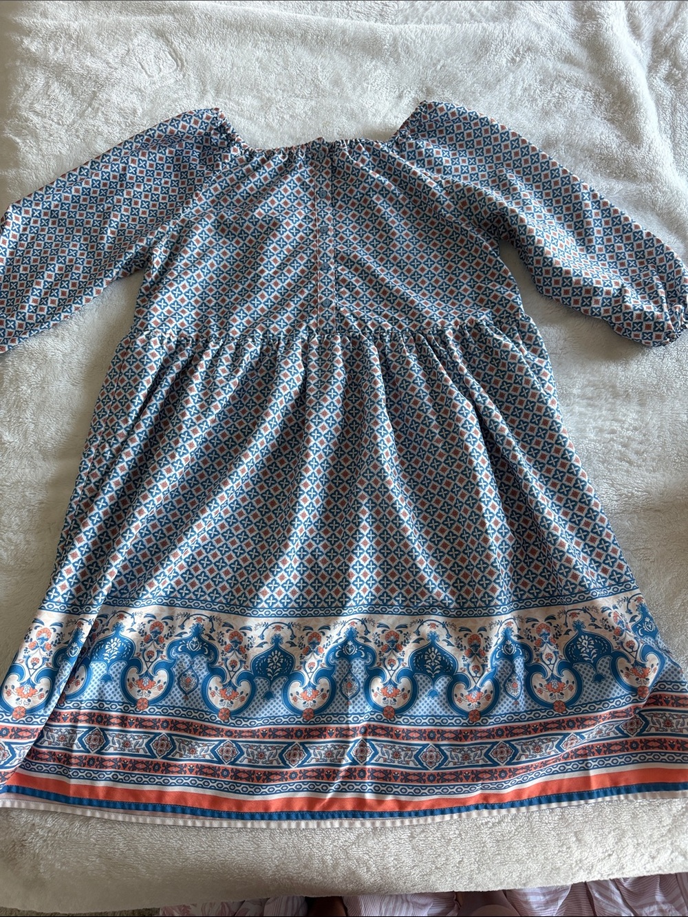Mayoral Blue & Coral Printed Peasant Dress